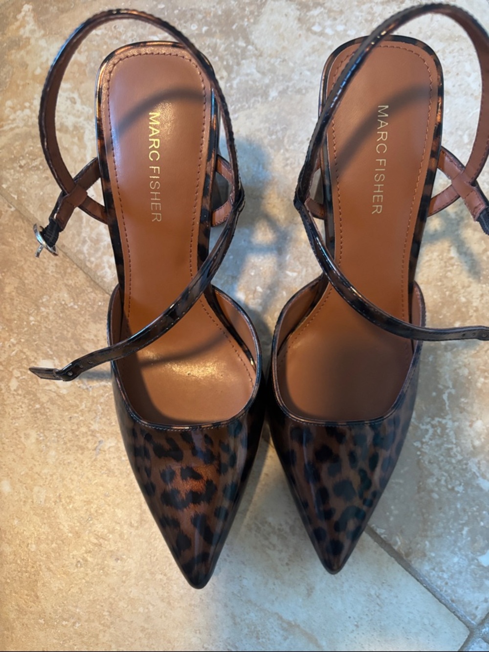 Marc Fisher Brown Leopard Print Pointed Toe Slingback Pumps - Picture 3 of 12